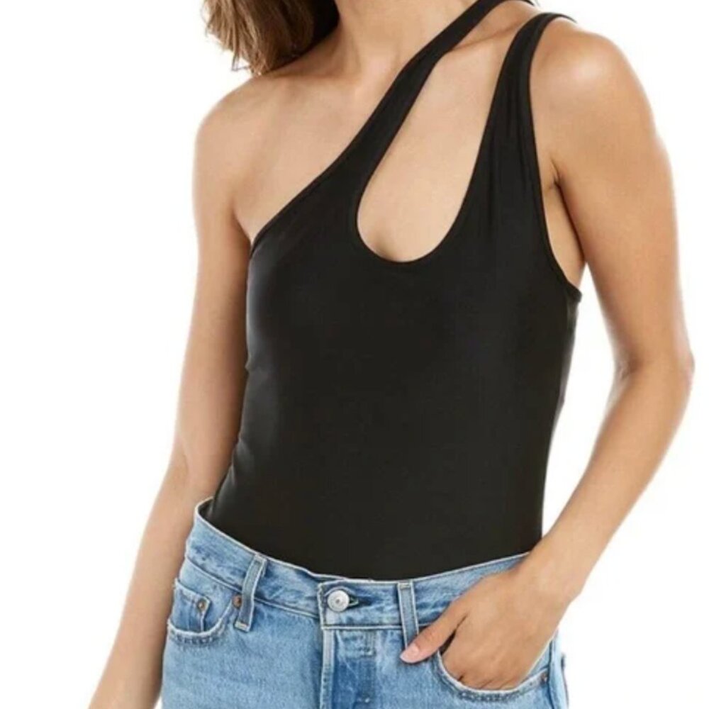 WeWoreWhat Asymmetrical Bodysuit in Black (size M)